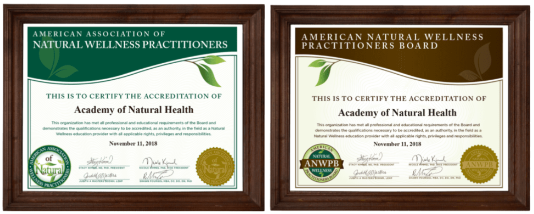 AANWP accreditation certificates for natural wellness schools and holistic health practitioner training programs