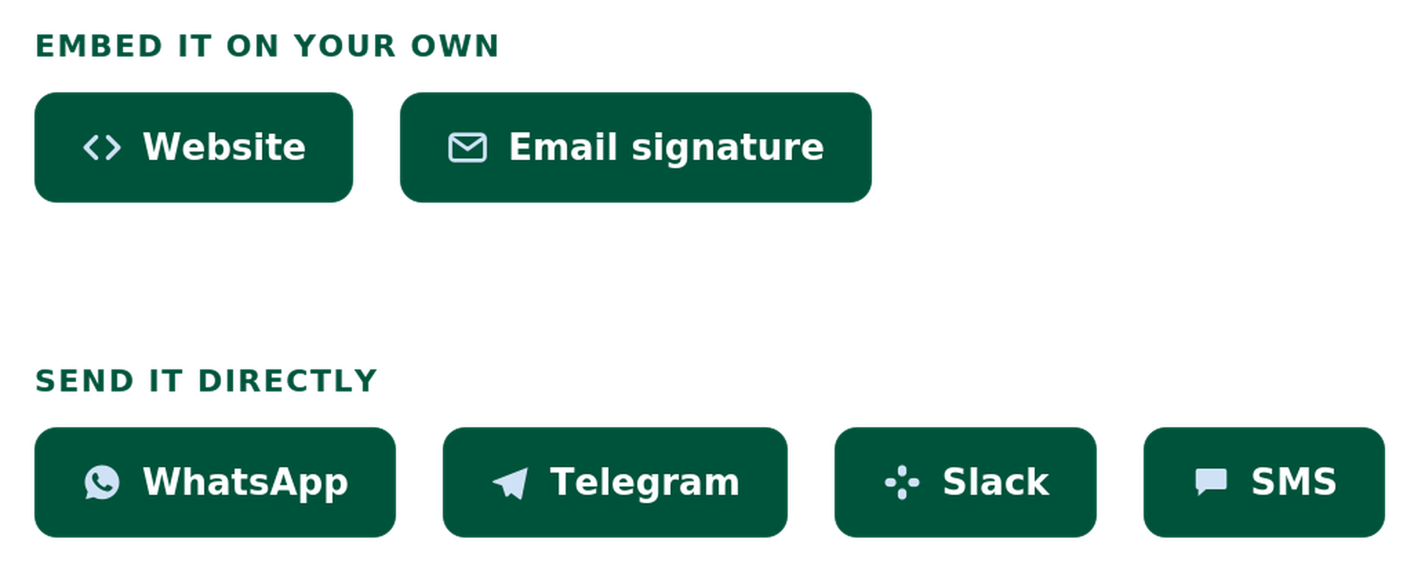 Accredible digital credential sharing options including website embed, email signature, WhatsApp, Telegram, Slack, and SMS