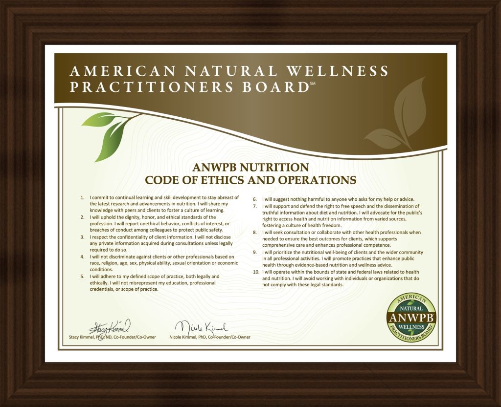 ANWPB Nutrition Code of Ethics **Digital ANWPB Nutrition Code of Ethics and Operations document.